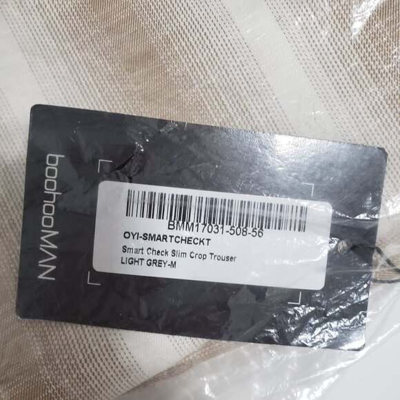 NWT Boohooman SMART CHECK SLIM CROP TROUSER in Light Grey - Size Medium - Picture 5 of 6